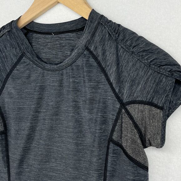 LULULEMON Top XS Ruched Mesh Panel Back Yoga Gym Running Heather Gray - Picture 5 of 13